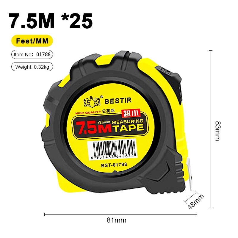 Dual-Scale Retractable Measuring Tape – Metric & Imperial, 3m/5m/7.5m