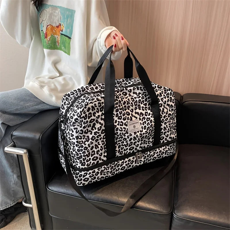 Animal Print Travel Duffle Bag with Shoe Compartment