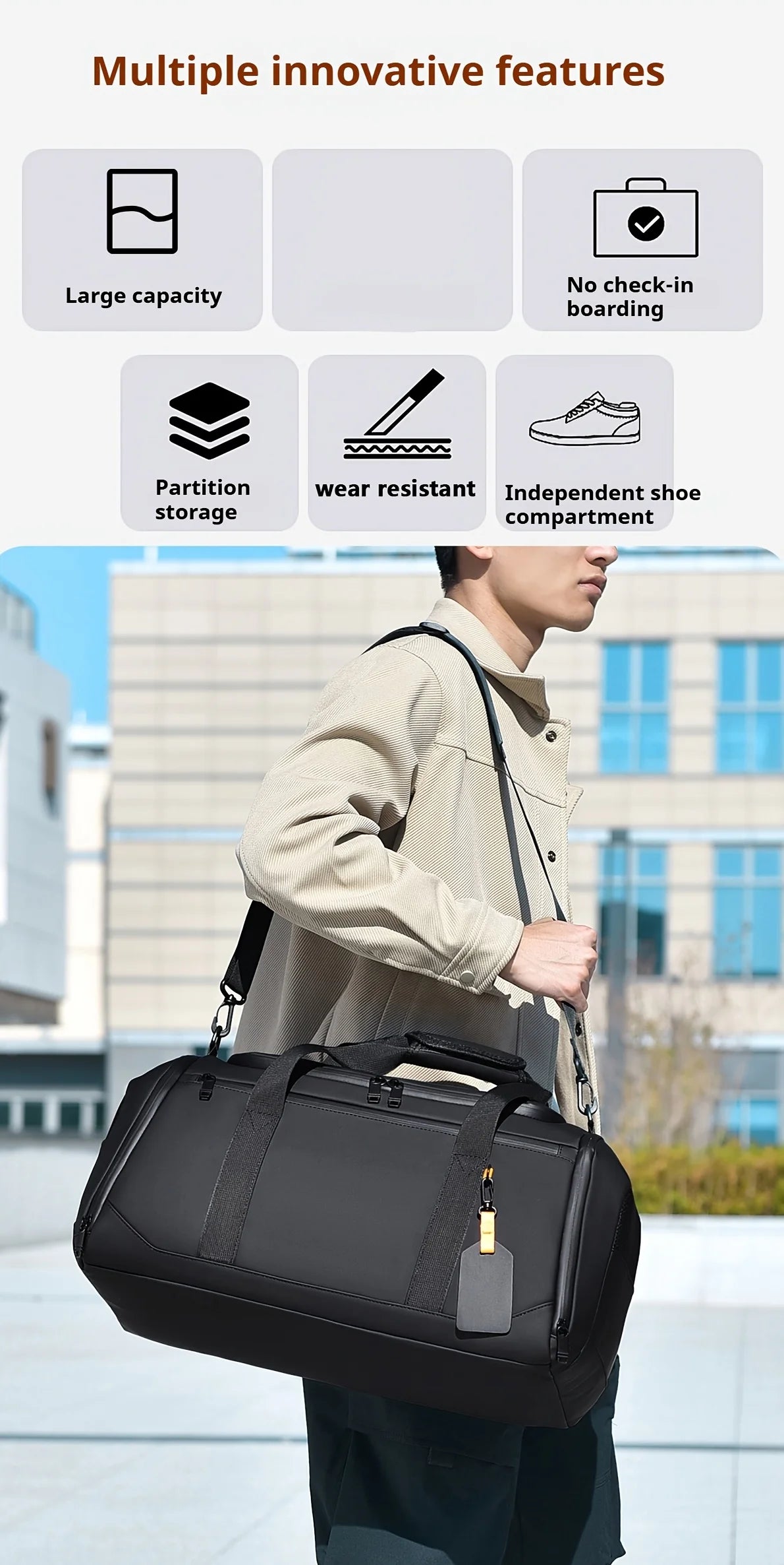 Large Capacity Travel Duffel Bag for Men — Spacious Gym & Weekend Overnight Bag