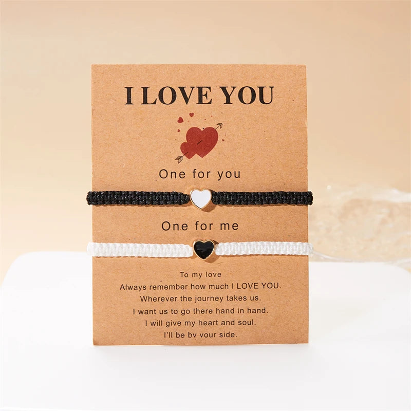 Matching Love Heart Beaded Bracelets for Couples