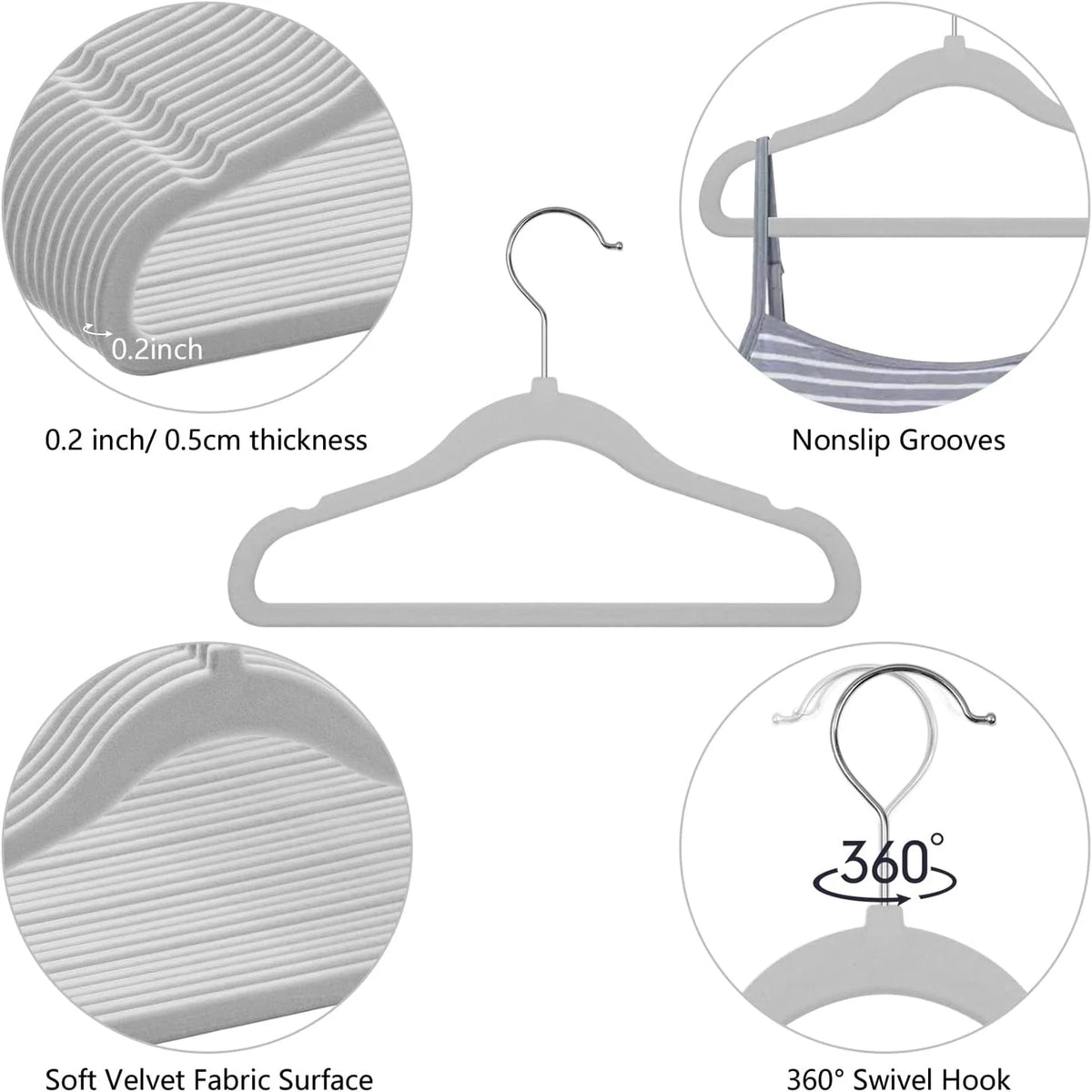 Kids' Velvet Non-Slip Slim Hangers with 360° Swivel Hooks (10-Pack)