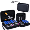 A black portable EVA hard case for insulin and peptide vials, showing various glass vials and needles.