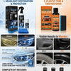 A kit for headlight restoration and protection featuring a liquid coating, specialized applicators, and tools.