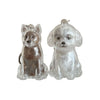 A pair of clear, textured silicone dog figurines shaped like a terrier and a poodle, used as a keepsake fur storage pendant k