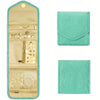 A foldable waterproof jewelry roll in light beige and teal, showing interior compartments and exterior fabric.