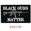 Black guns matter embroidered patch featuring a rifle silhouette and text
