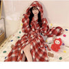 Women's Leopard Print Hooded Flannel Bathrobe