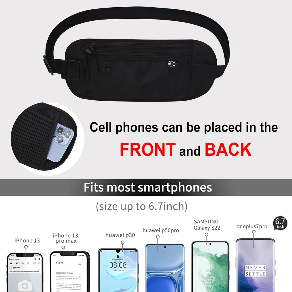 RFID-Blocking Travel Money Belt with Hidden Pockets