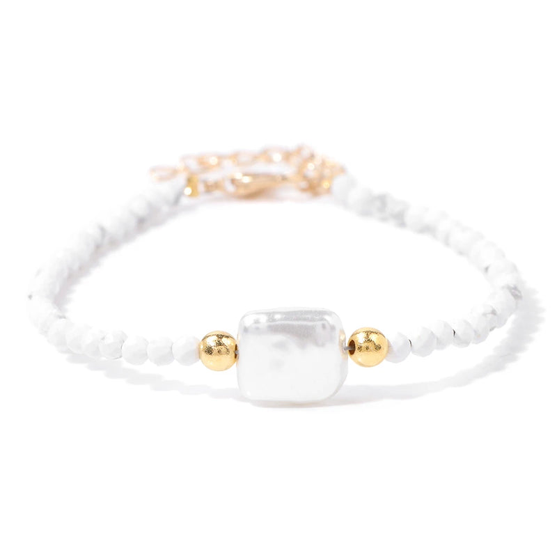 Natural Stone Bead Bracelet with Adjustable Lace-Up Closure