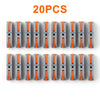 A set of 20 plastic lever wire connectors in gray and orange colors arranged in a single row.