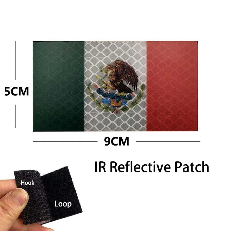 IR Reflective patch featuring the Mexican flag and an eagle skull design with a hook and loop backing