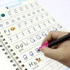 A hand writes letters and sounds in a handwriting practice book with various phonetic examples like ff, gg, and hh.