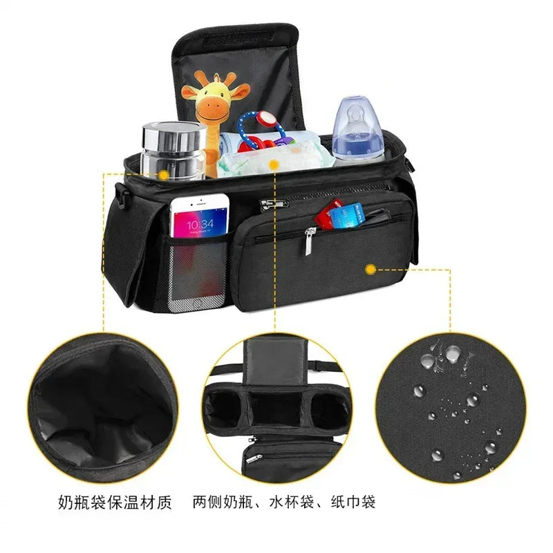 Universal Stroller Organizer with Insulated Cup Holders and Detachable Phone Bag