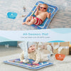 An inflatable baby play mat is shown being used for tummy time development.