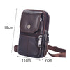 A dark brown vintage genuine cowhide leather crossbody sling bag shown with dimensions.
