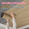 Roll of wood grain grid ceiling and wall decoration peel-and-stick wallpaper being applied to a surface.