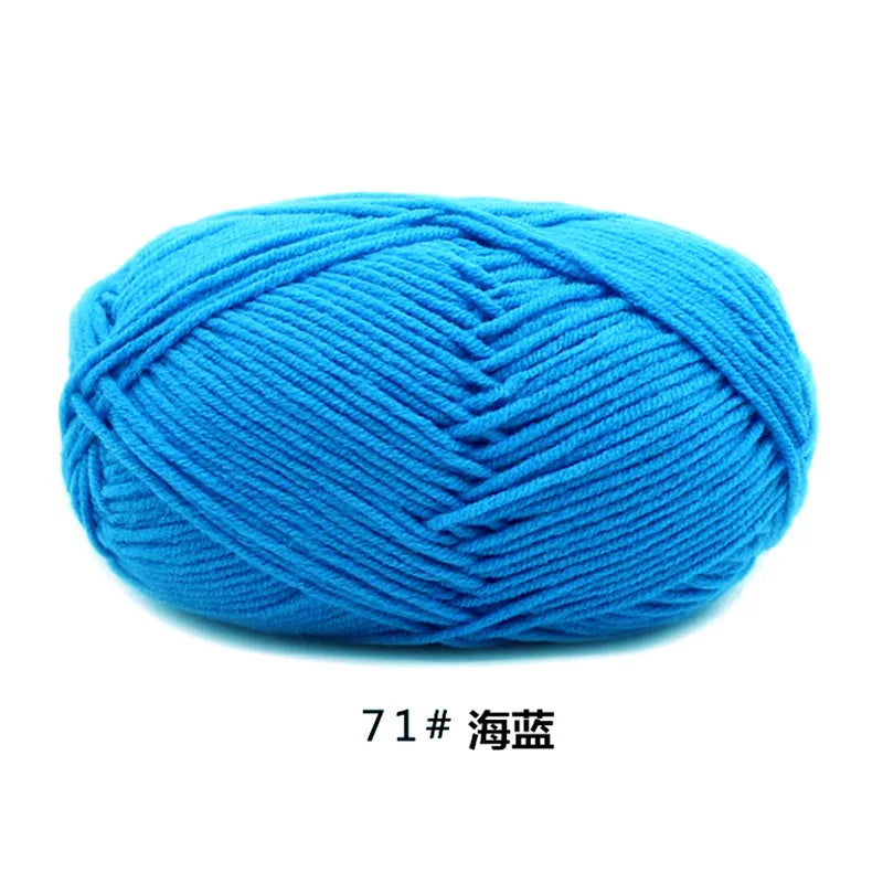 A ball of bright blue 71# sea-colored yarn for knitting and crochet