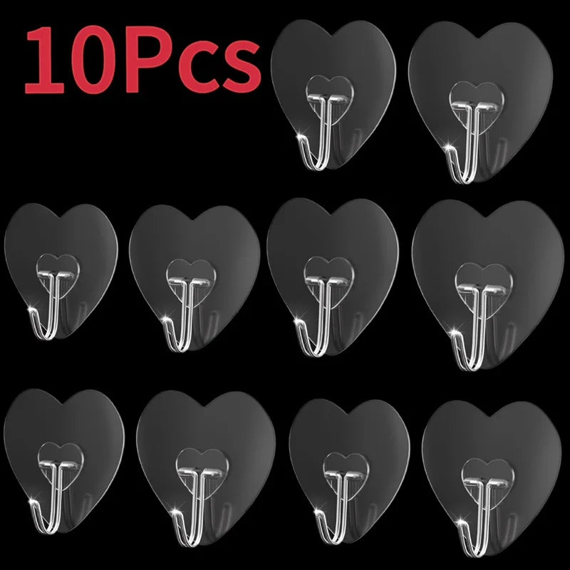 Heart-Shaped Self-Adhesive Hooks (Set of 6) – No-Drill, Multi-Purpose Transparent Hangers