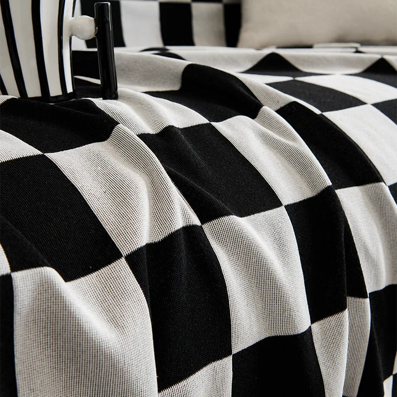 Checkerboard Jacquard Sofa Cover – Washable Nordic Style Slipcover