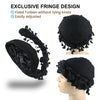Black vintage twist head wrap with fringe design shown on a mannequin head.