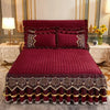 Crystal Velvet Gold Lace Bed Skirt with Anti-Slip Base