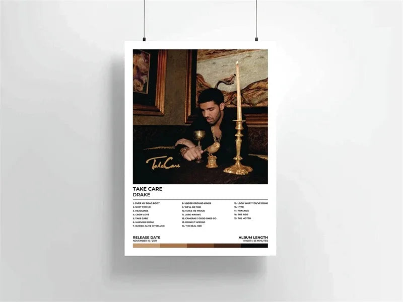 Album art canvas print featuring Drake with a gold candle and dark background