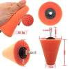 Orange conical sponge polishing cones used for automotive detailing, shown in various views.
