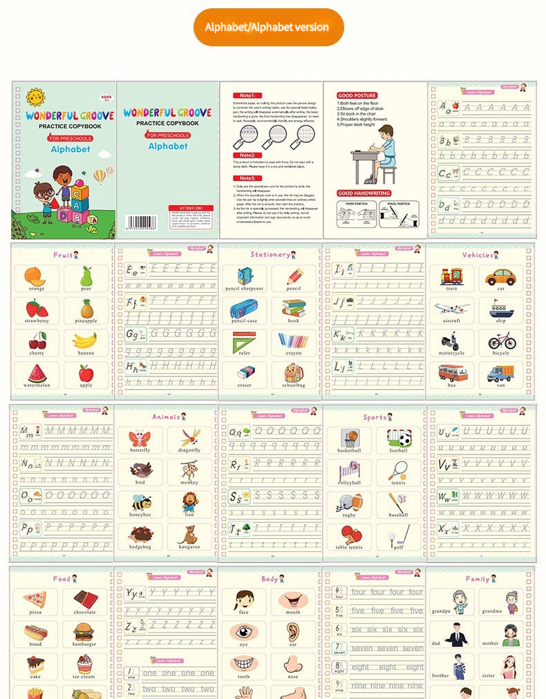 A collection of alphabet and handwriting practice copybooks for preschool and kindergarten children.