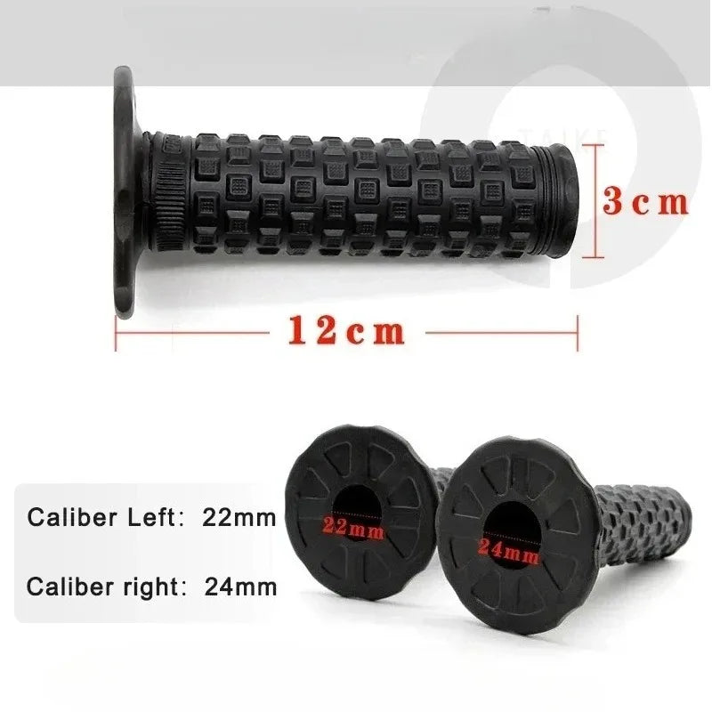 Black motorcycle handlebar grips with 22mm and 24mm caliber options.