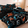 Black duvet cover set featuring a gamer theme with controller and keyboard prints