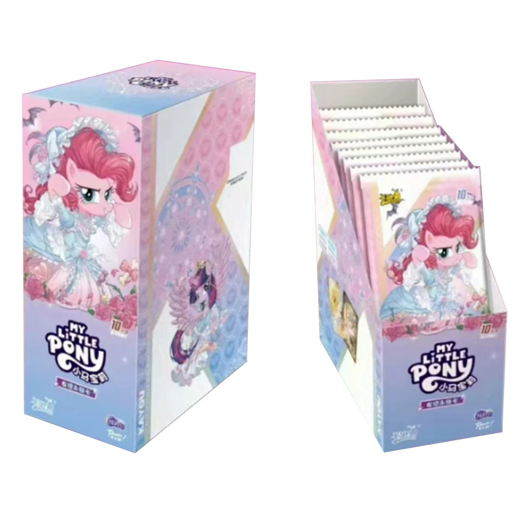 A box of My Little Pony Friendship Eternal Radiant Moon Gilded Card Pack featuring a pink pony character.