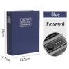 A blue hidden book safe with a combination lock and a password display.