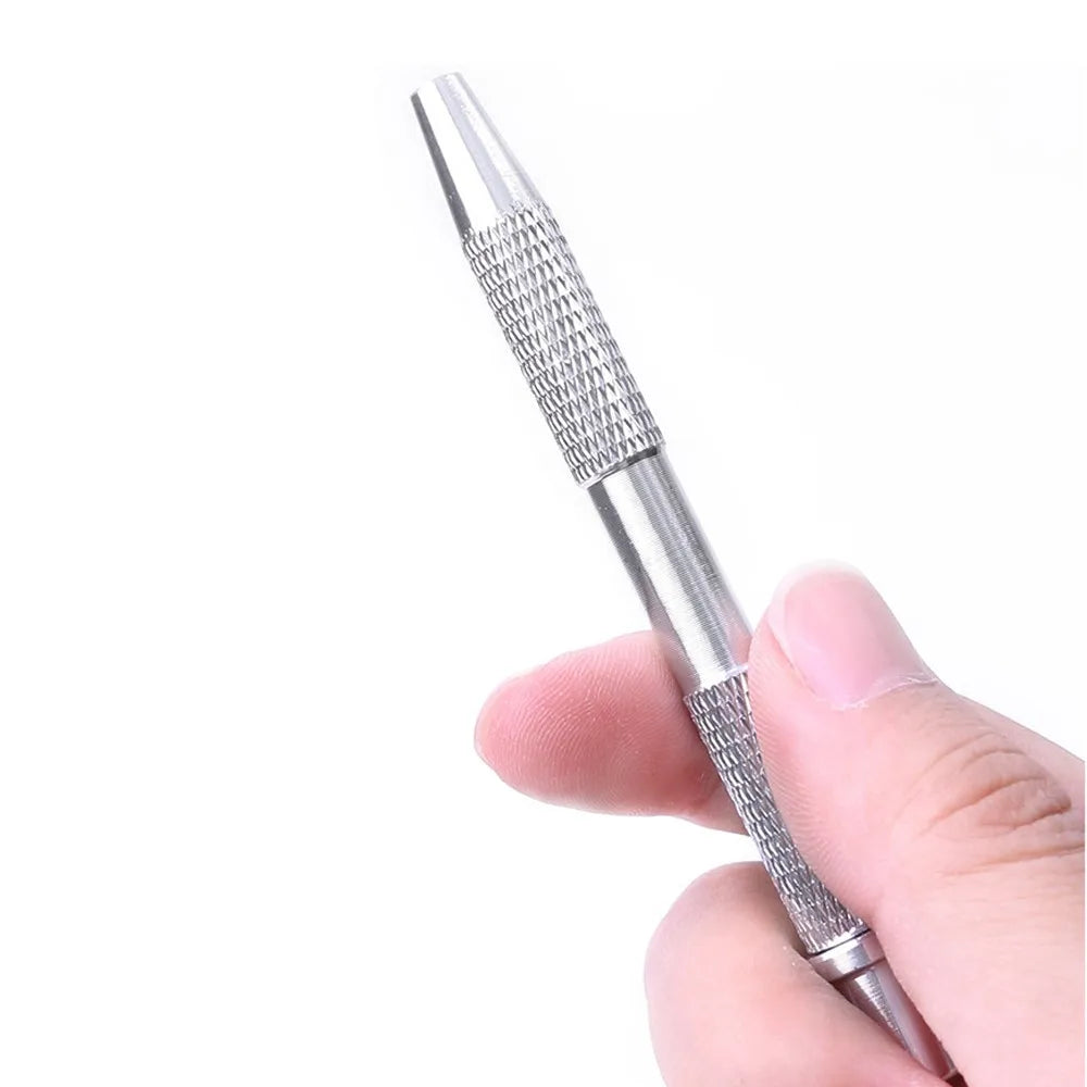 A hand holds a silver 4-prong precision pick-up claw for jewelry making tool.