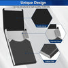 A black card holder featuring a sturdy structure with suede lining, stainless steel accents, and carbon fiber material.