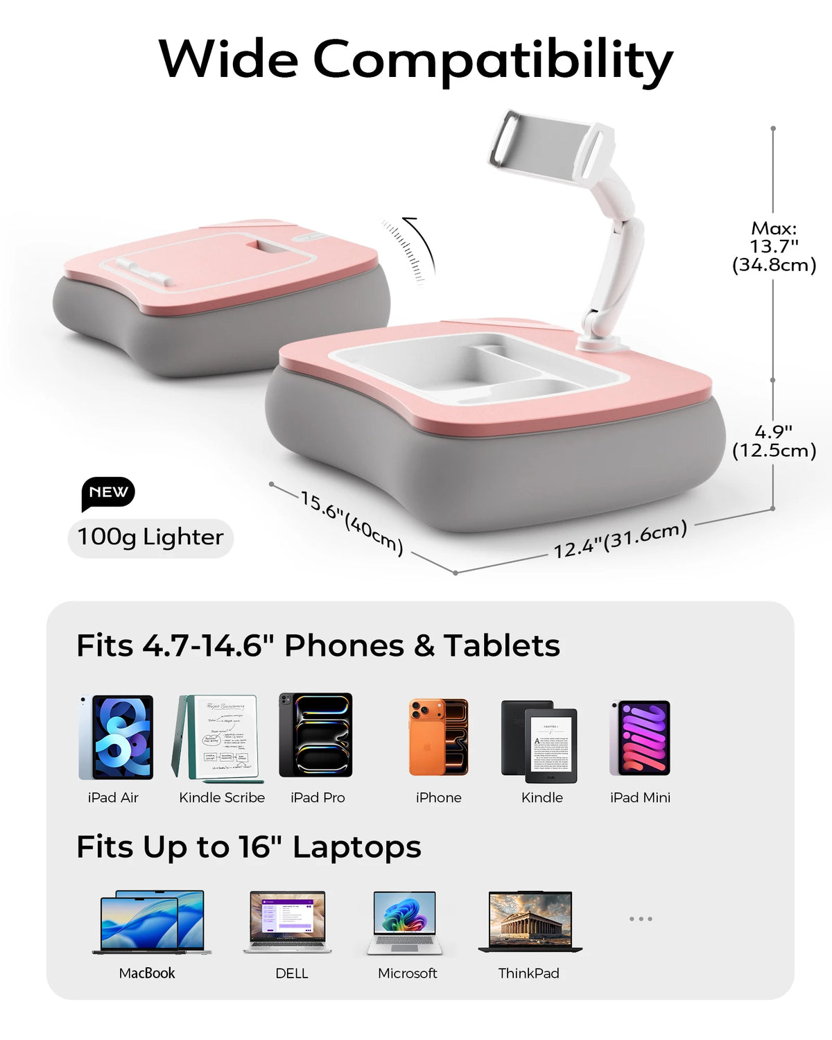 Adjustable Tablet Pillow Stand with Snack Bowl & Foldable Arm