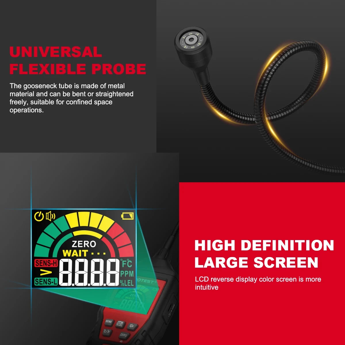 Portable Combustible Gas Leak Detector with Flexible Probe