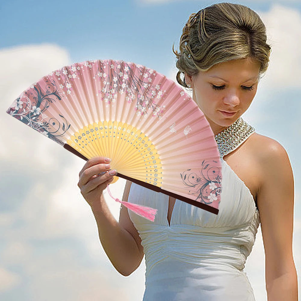 Traditional Folding Hand Fan with Bamboo Frame