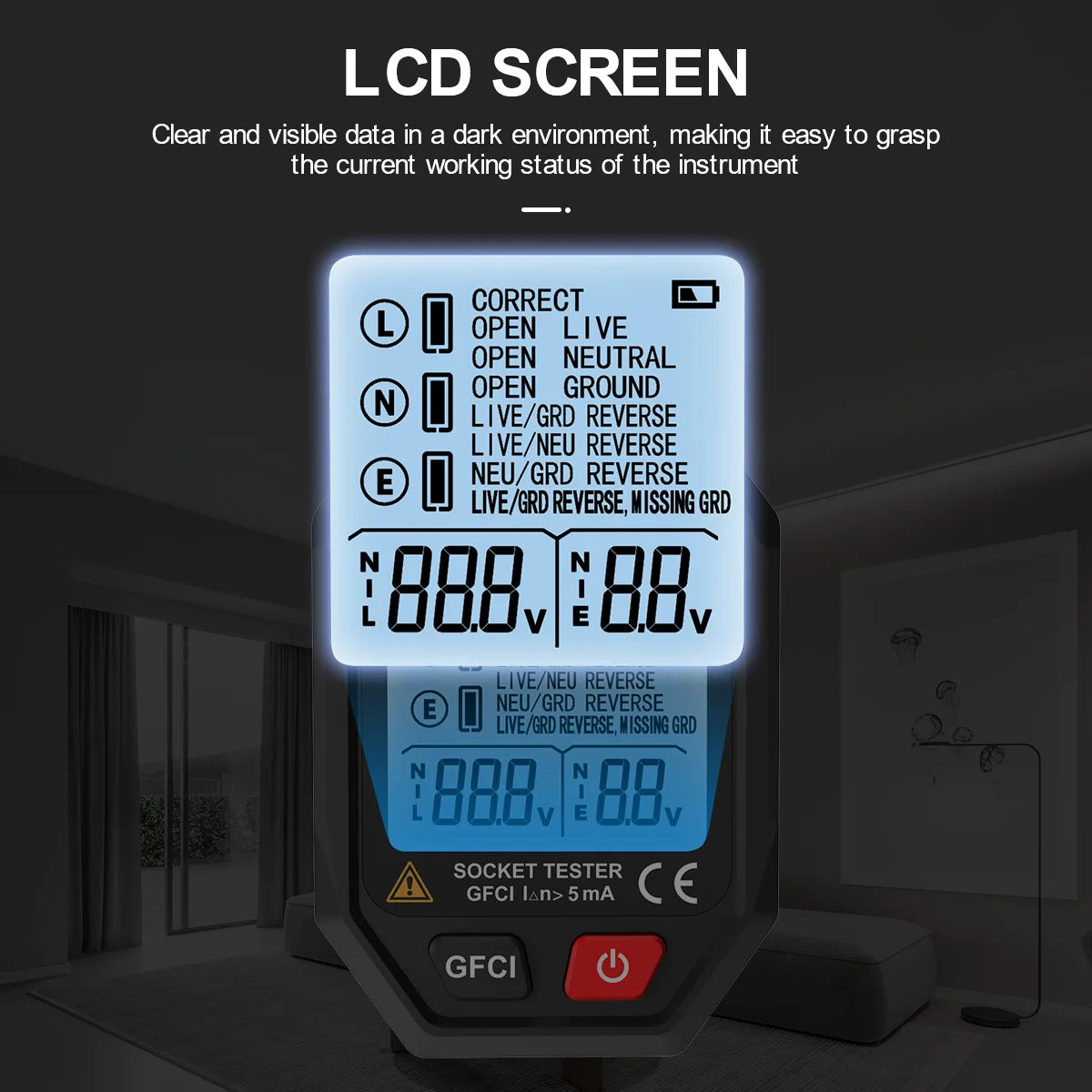 Digital Socket Tester with Large Backlit Display