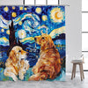 Cat Riding Dinosaur Shower Curtain with Ocean Wave Design