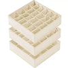 A beige fabric organizer with multiple compartments for drawers and closets.