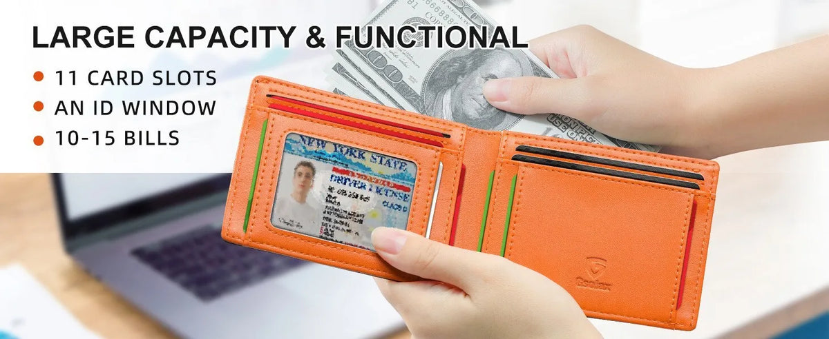 Slim RFID Blocking Leather Card Holder Wallet with Geometric Pattern