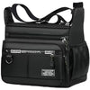 Black men's business crossbody bag with multiple zippered pockets and adjustable strap