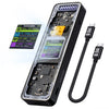 Schwarzes Hochgeschwindigkeits-NVMe-SSD-Gehäuse mit LCD-Display und USB-C-Kabel