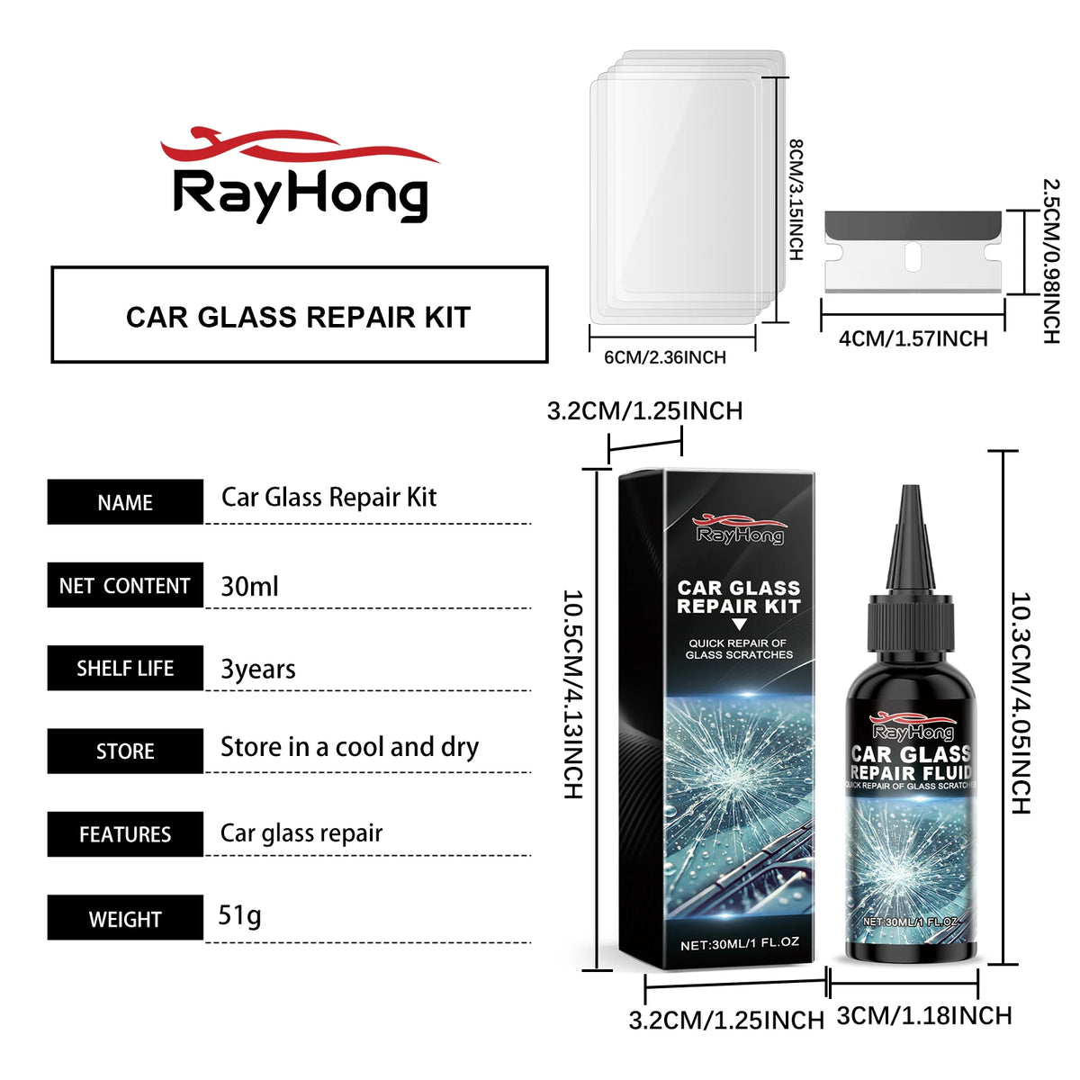 Windshield Repair Kit with UV Resin for Chips and Cracks