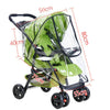 A lime green universal waterproof stroller rain cover with a transparent shield and black frame.