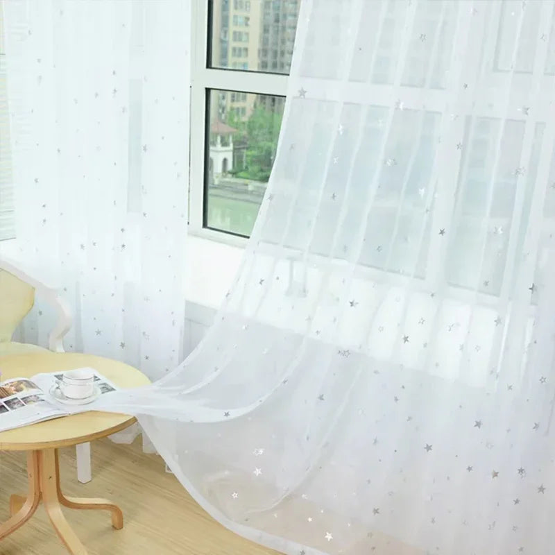 Silver Star Sheer Curtain with Hot Stamping Detail