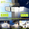 Solar powered motion sensor security light showing working mode and features like frost resistance and waterproof capability