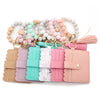 Silicone Bead Bracelet Leather Card Holder Wristlet