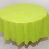 A bright lime green disposable round tablecloth is displayed on a table.
