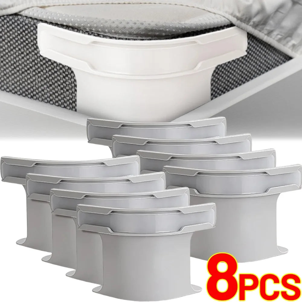 Eight white invisible bedsheet corner tightener clips for non-slip mattress and sofa cover holders